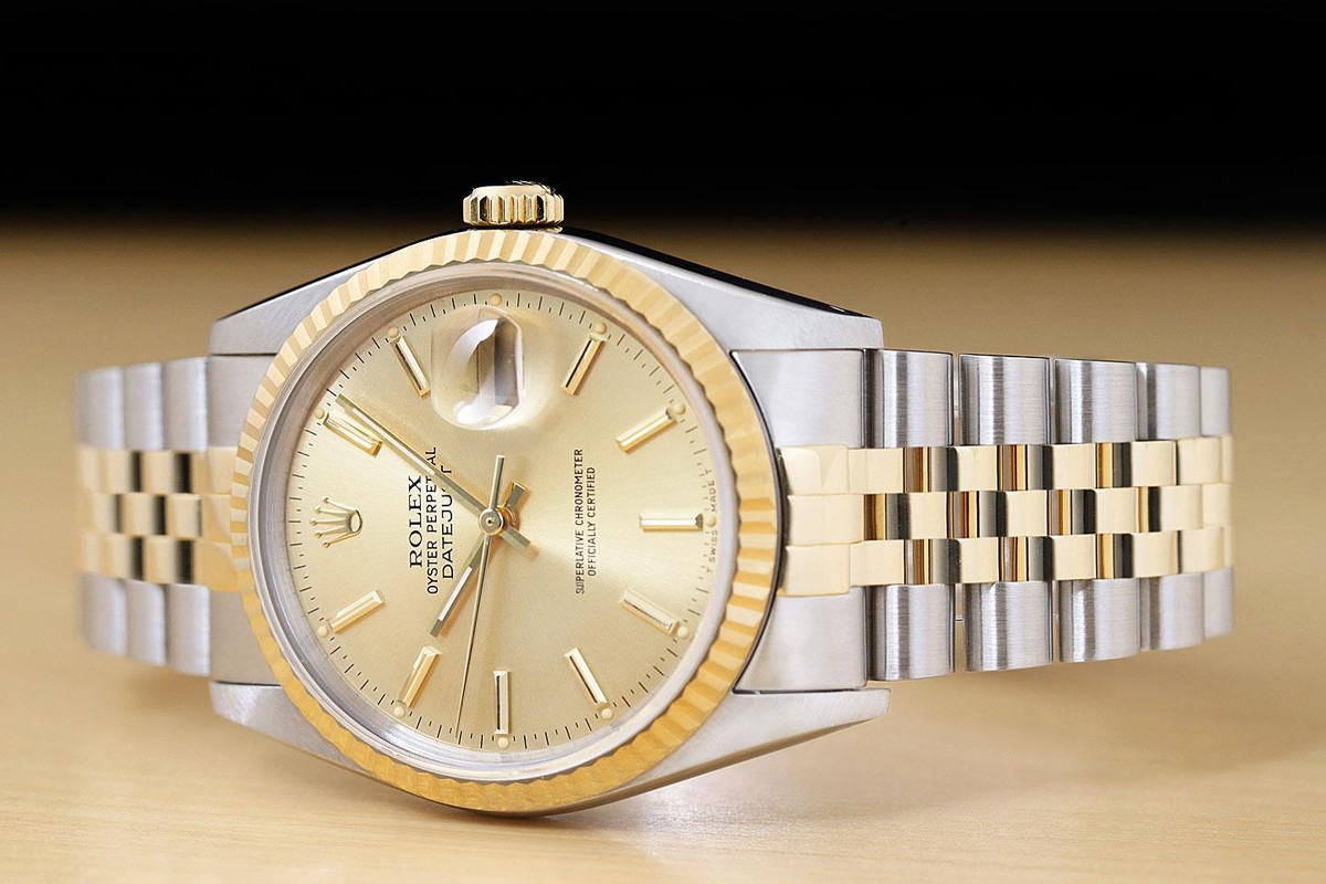 ROLEX MENS DATEJUST 16233 18K GOLD STAINLESS STEEL CHAMPAGNE