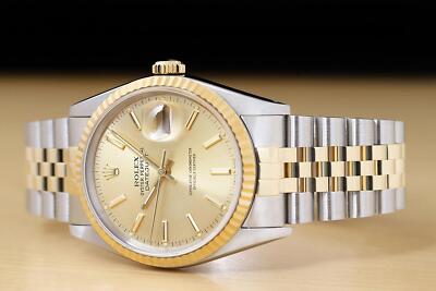 ROLEX MENS DATEJUST 16233 18K GOLD STAINLESS STEEL CHAMPAGNE DIAL