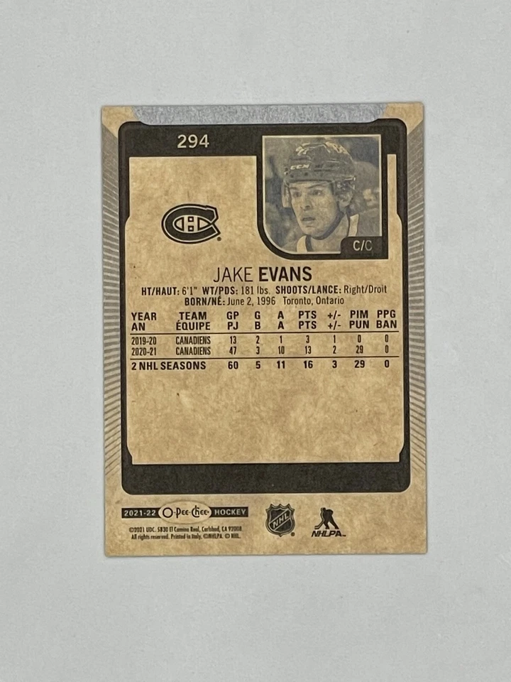 2021-22 O-Pee-Chee #294 Jake Evans - Image 2 of 2