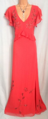 Brandneu mit Etikett BOOHOO (18/20) Stretch koralle Perlen Abendkleid-Ballkleid/Hochzeit/Kreuzfahrt