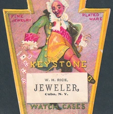 Cuba NY 1800's WH Rice Jewelry Store Keystone Watch Gambler Magician Trade Card