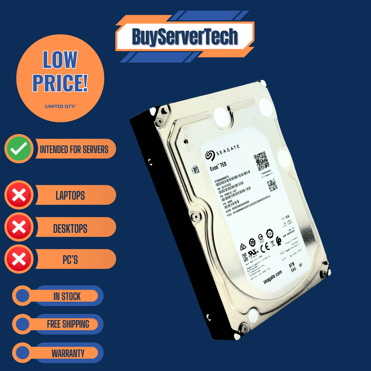 RECERT Seagate ST8000NM0075 8TB SAS 12Gbps 7200RPM 3.5