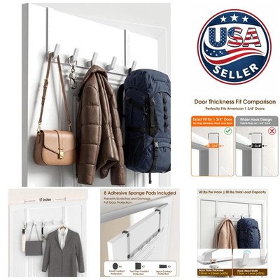 Gap-Free Over Door Hooks with 80 lb Capacity for Coats & Towels - Easy Install