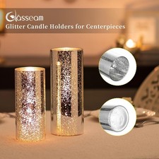 Glasseam Silver Mercury Glass Vase Set of 2: Modern Cylinder Vases for Flowers