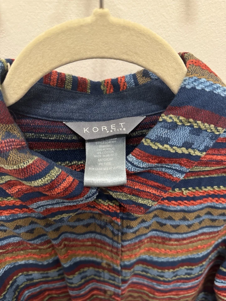 Chaqueta a Rayas Boho Shacket Mujer M Suroeste Azteca Otoño Capas CabinCore Foto 2 de 4