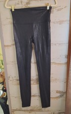 Spanx Black Faux Leather Leggings Size Large Tall Tummy Control