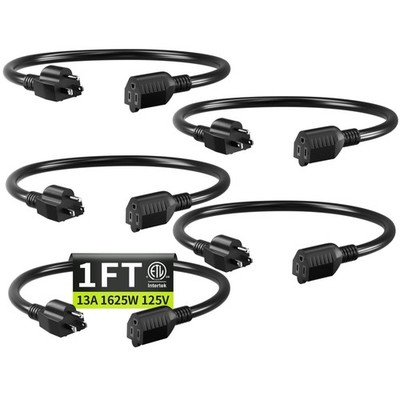 Short Extension Cord 1FT 5 Pack,16 AWG Black Power Cord Indoor for Laptops,Co...
