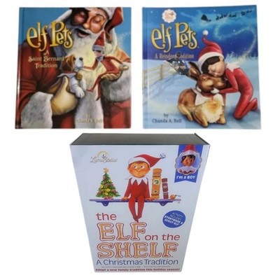 LOT Elf on the Shelf Christmas Tradition Book Doll Pets Reindeer St Bernard DARK