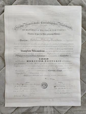 1868 PHYSICIAN “Oliver Wendell Holmes” SIGNED Harvard MEDICAL School DIPLOMA
