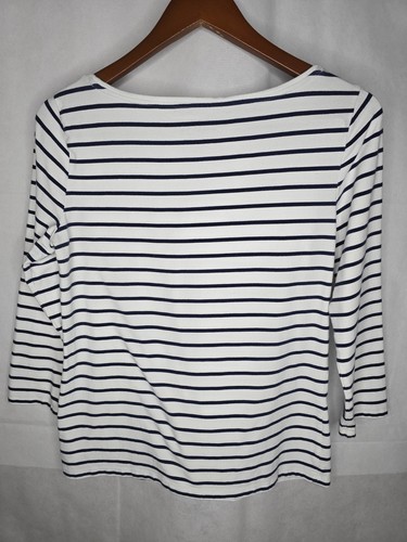 Talbots The Talbots Tee White Blue Stripe Floral 3/4 Sleeve Cotton Stretch S - Picture 6 of 20