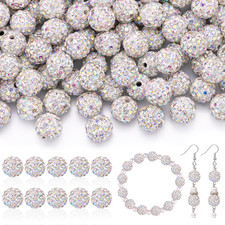 105pcs 10mm Rhinestone Beads for Jewelry Making, Crystal AB Shiny Round Disco Ba