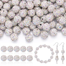 105pcs 10mm Rhinestone Beads for Jewelry Making, Crystal AB Shiny Round Disco Ba