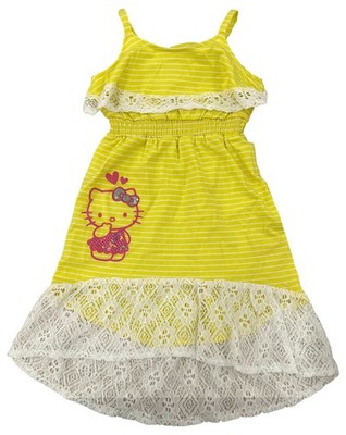 Hello Kitty Toddler Girls Yellow Pink & White Striped Lace Tank Dress 2T