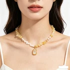 Fashion Women Jewelry Freshwater Pearl Crystal Stone Pendant Necklace Accessory