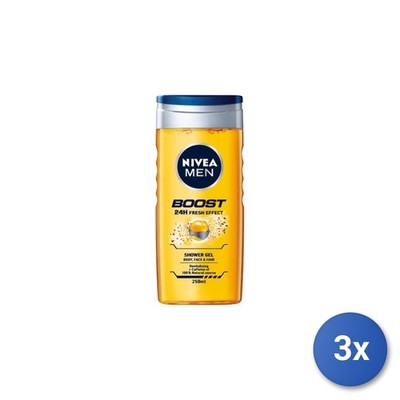 3X Nivea Shower Men 250 ML. Boost 24H Fresh Effect