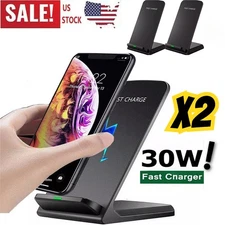 2 Pack Wireless Fast Charger Stand Dock Cradle for Apple iPhone Samsung Galaxy