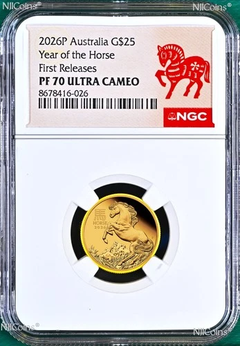 2026 Australia PROOF GOLD $25 Lunar Year of the Horse NGC PF70 1/4oz Coin FR