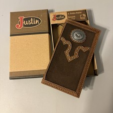 Justin Jr. Rodeo Wallet Genuine Leather Suede Concho Studded RFID New In Box