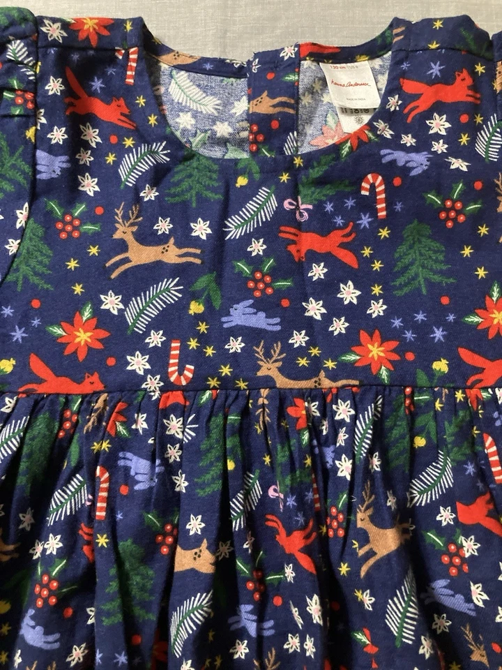 Vestido de Navidad Hanna Anderson Talla 8 Azul Algodón Vacaciones Poinsettias Reno 130 Foto 2 de 4