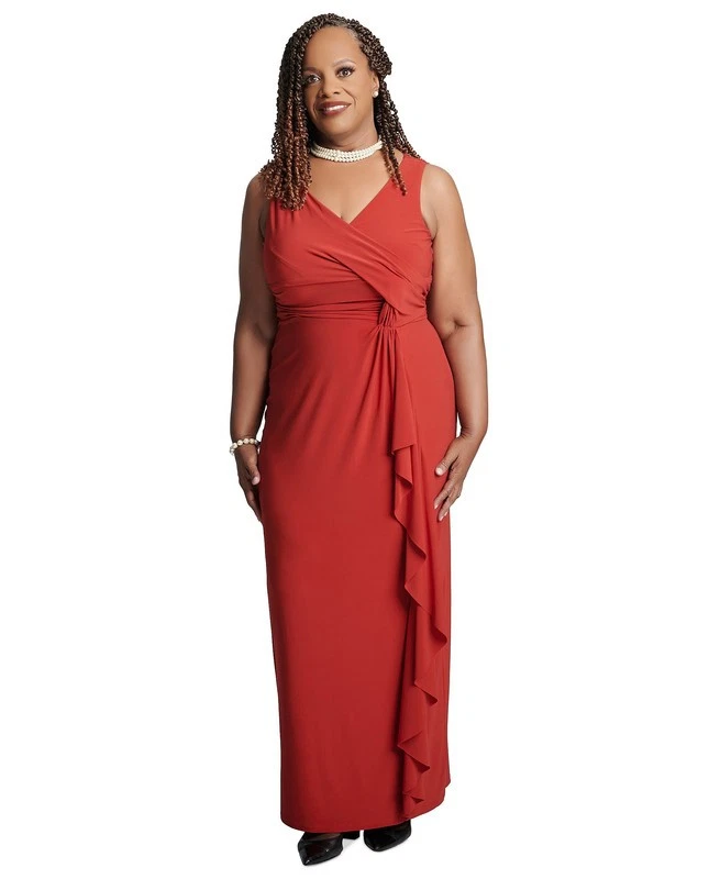 chinese dress ladies Kasper Women's Soft V-Neck Tiered Midi Dress - Gold