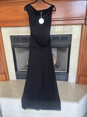 LUXXEL womens size S Mesh Asymmetrical Black Maxi Dress Gown | eBay