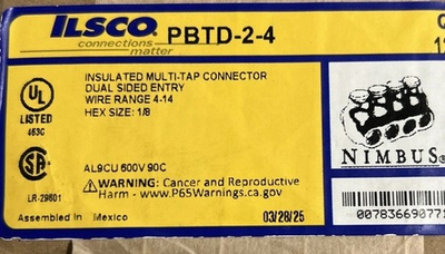 #ad Ilsco PBTS 2 4 Multi Tap Connector 2 Port 2 Side Entry 14 to 4 AWG AL CU $20.00
