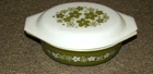 Pyrex Spring Blossom Flowers Casserole Dish w/Lid 1.5 QT Vtg Avocado Green Oval