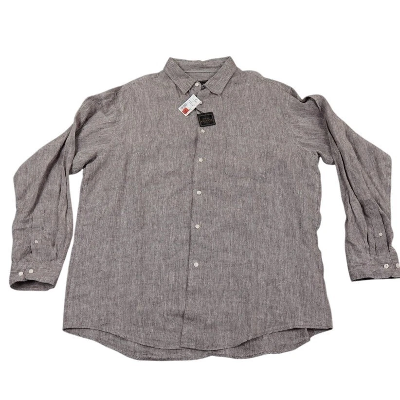 Jos A Bank Reserve Linen Shirt Mens XL Brown Long Sleeve Button Down Pocket