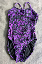 TYR One Piece Swimsuit Womens Size 28 Purple Gray Grey Black