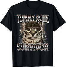 Tummy Ache Survivor Cat Meme Funny Saying Cats Animals T-Shirt Gift for Dad, Mom