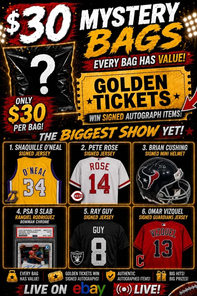 💥🎫$30 Biggest Mystery's Yet!!! Golden Tickets - Shaq SIGNED JERSEY!!🎫💥