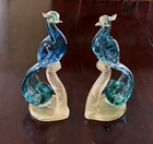 Gorgeous Pair Tall 12" Barbini?  Murano Art Glass Exotic Birds Sculptures 2