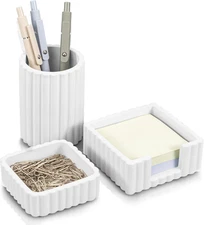 Modern Aesthetic Desk Accessories Set of 3 - Stylish Concrete Organizers for Pen