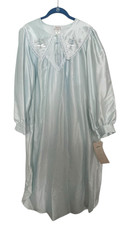 NEW Vintage Barbizon Satin Long Nightgown Sz Medium Cuddleskin Blue Embroidered
