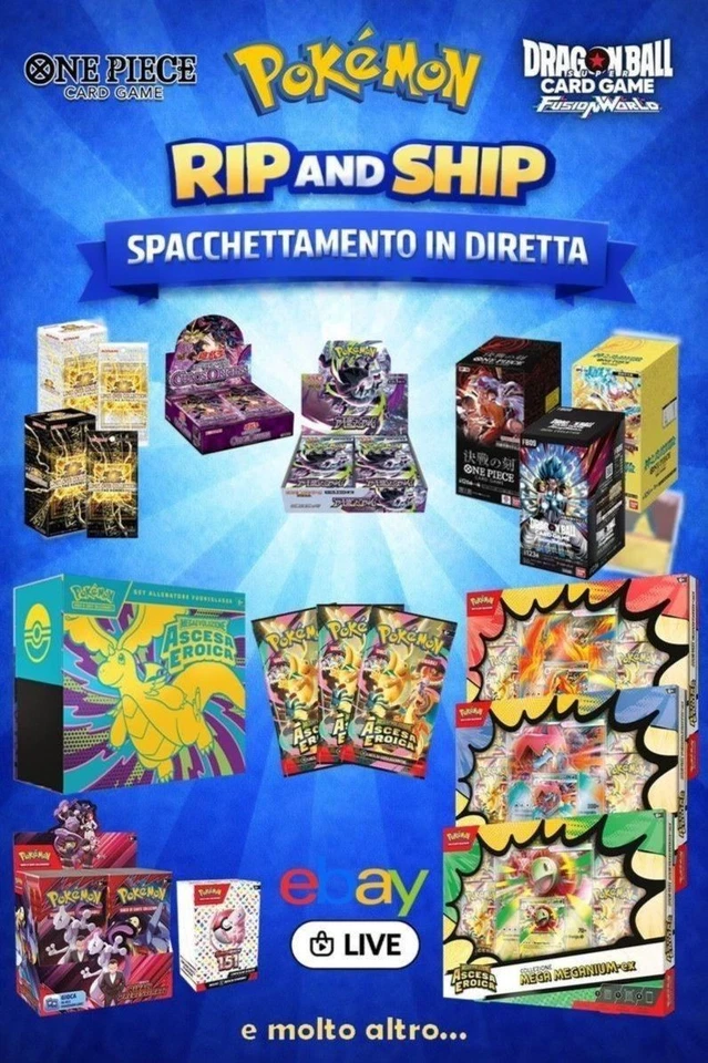 [LIVE] RIP & SHIP, Aste da 1€, Claim Sealed Pokemon, One Piece, Dragon Ball
