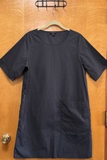 Cos Black 100% Cotton Shift Minimalist Pocket Front Dress Boxy Fit Knee Length S