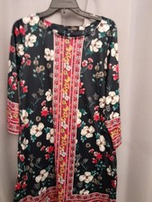 Suzanne Betro Dress Womens Large Floral 3/4 Sleeve Boho Tunic Shift Multicolor