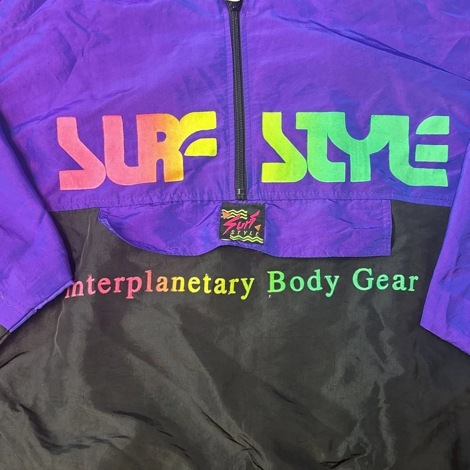 Vintage Surf Style Hoodie Windbreaker Purple Surfer 80s 90s one size fits all - Image 3 of 4