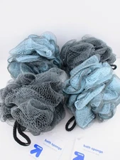 Up & Up Shower Bath Sponge Pouf, GRAY & BLUE Large Sponges, 4 pk - FREE SHIPPING