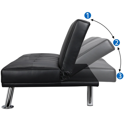Luxurygoods Modern Faux Leather Futon with Cupholders and Pillows, Black - Picture 9 of 12