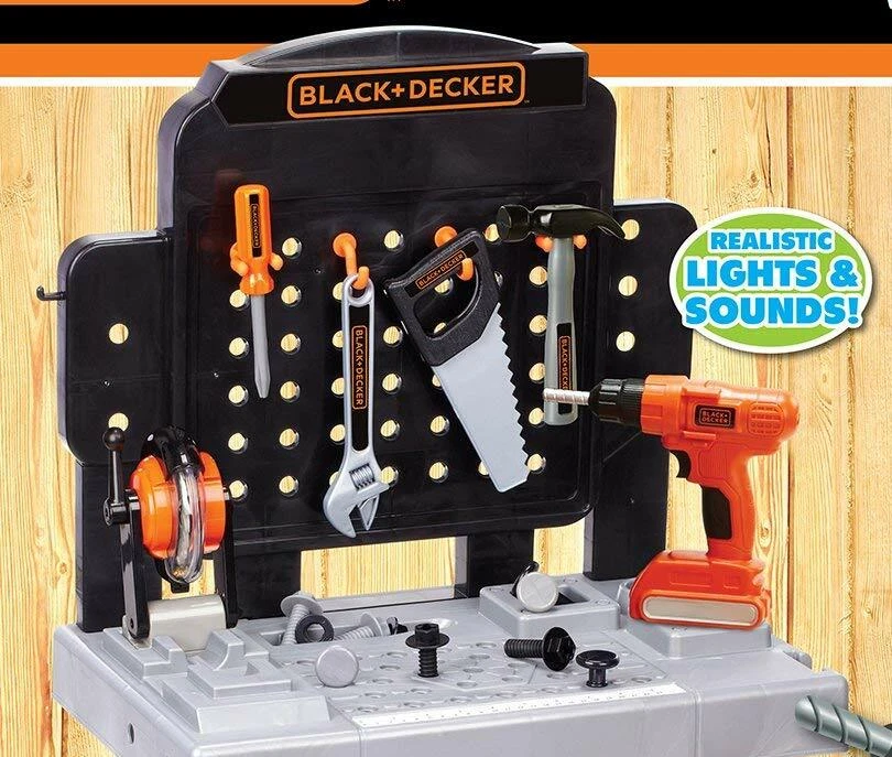  Black + Decker 71382 Jr. Mega Power N' Play Workbench with  Realistic Sounds! - 52 Tools & Accessories : Toys & Games