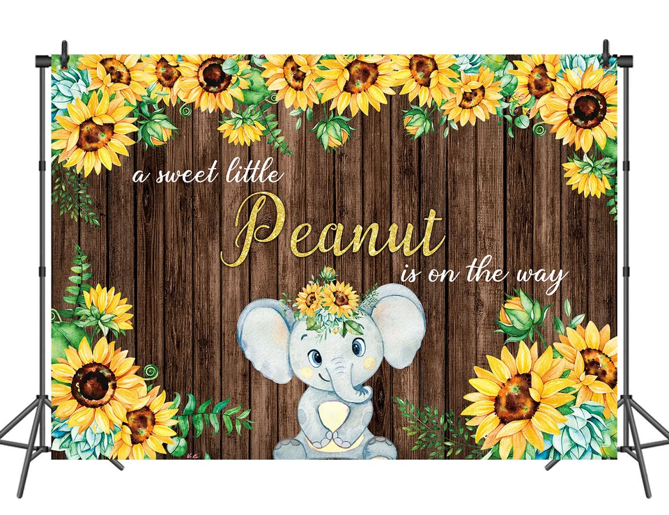 Fundo de madeira de elefante para chá de bebê um doce pequeno amendoim está a caminho pano de fundo - Imagem 3 de 4