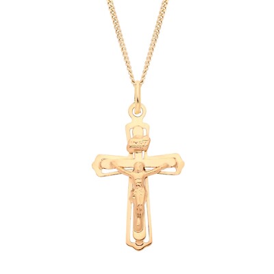 H Samuel Cross Pendant 9ct Gold Crucifix 9ct Yellow Gold On Silver