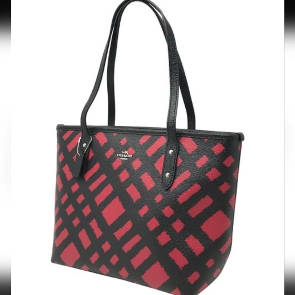 Coach wild plaid city zip tote sale