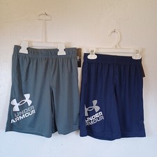2x Under Armour Boys Knit Shorts-7-Navy Blue-Gray