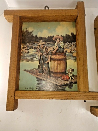 Lot of 2 Rustic Vintage 1970s Huck Finn & Tom Sawyer Pictures By Jim Daly - Picture 2 of 11
