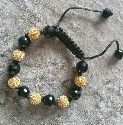 Schönes Damen Armband verstellbar funkelnde Goldsteine & schwarz facettiert NEU