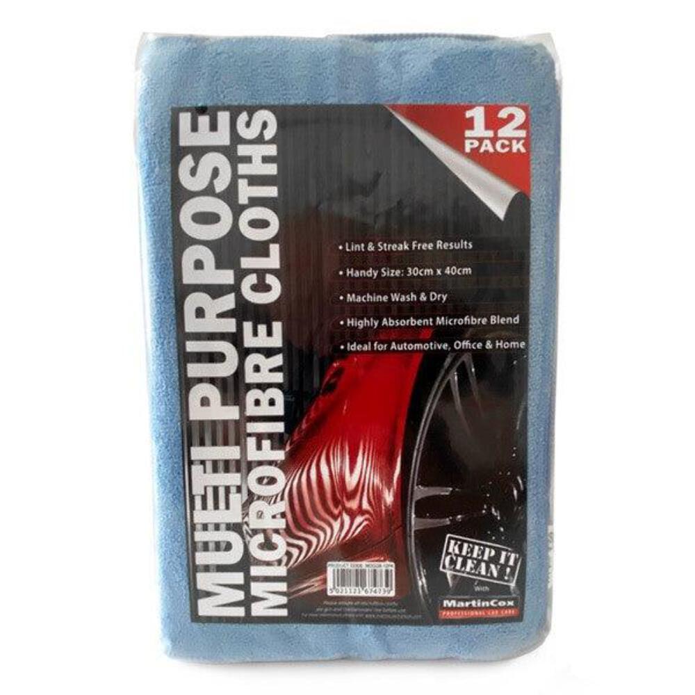 Martin Cox Multi-Purpose Microfibre Cleaning Cloths - 12 Pack - Lint & Streak-Fr