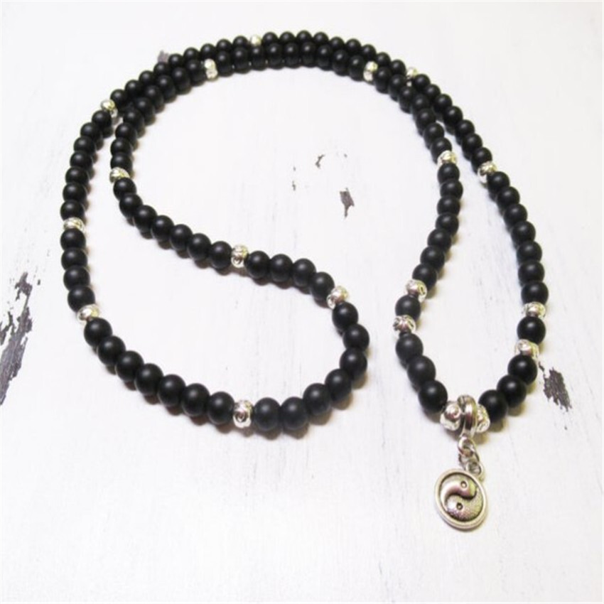 6mm Black Agate 108 Beads Pendant Bracelet Handmade Zen Yoga Meditation