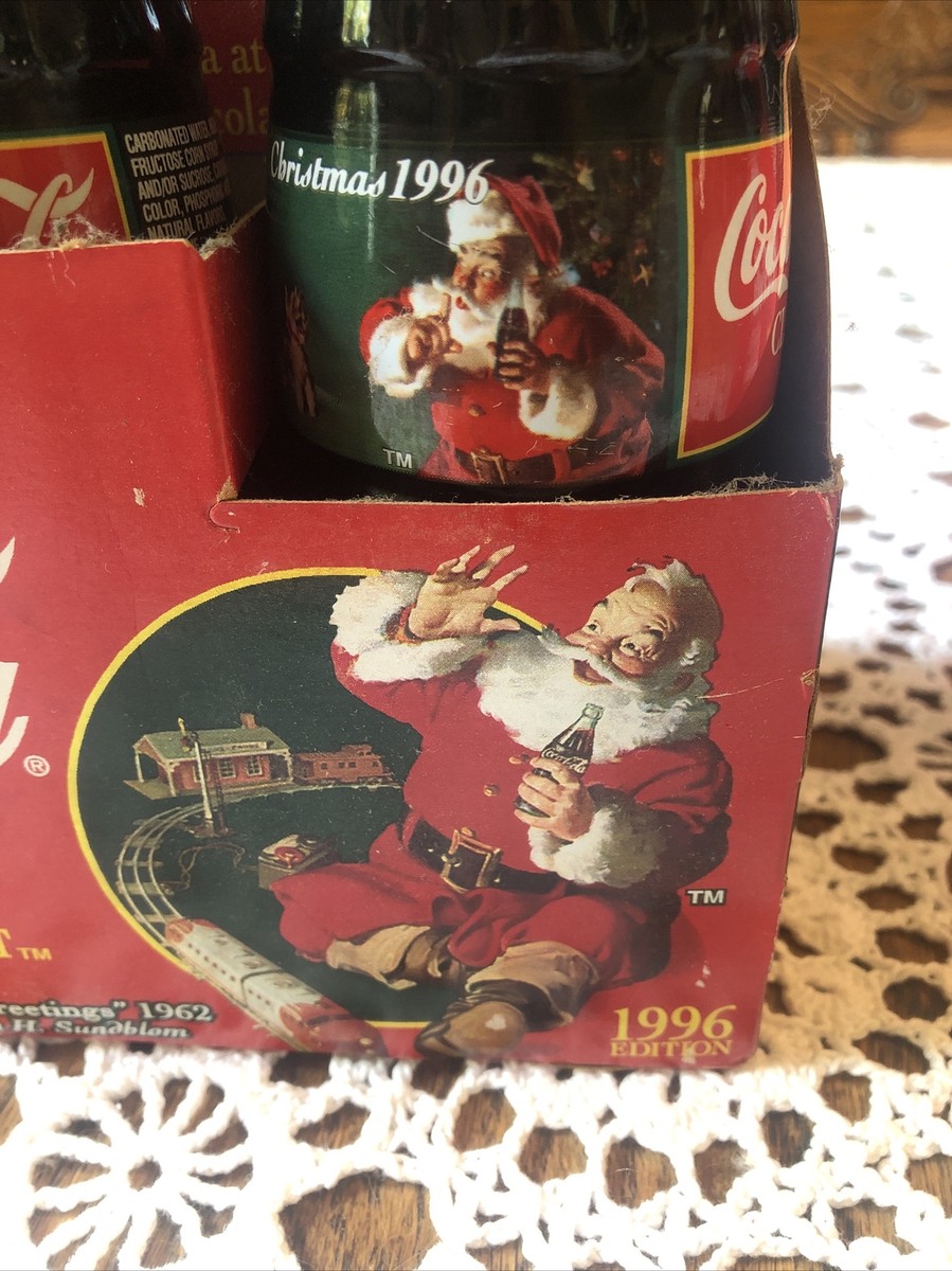 Coca Cola Christmas 1996 Edition Coke Bottles Santa 6-Pack 8 Oz